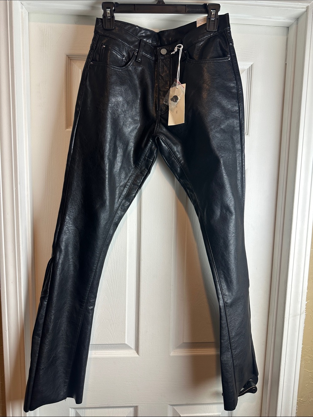 mnml Black Faux Leather Flare Pants - Size 28 NWT